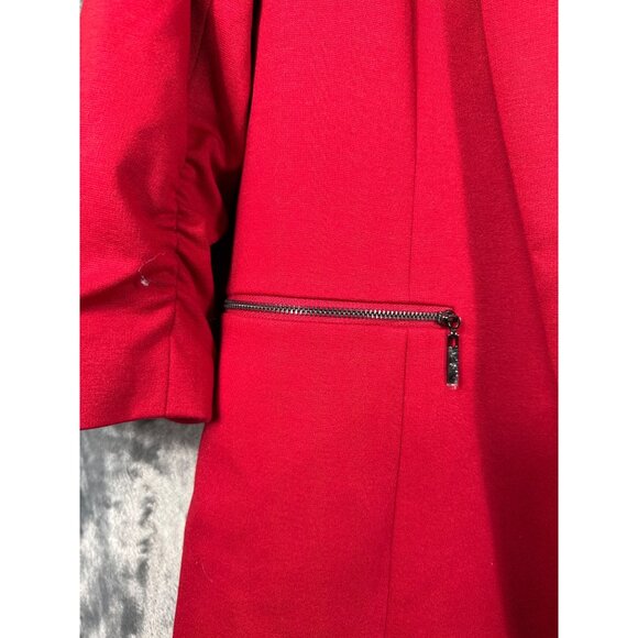 Kasper Red Womens Blazer Jacket M With Zipper Pockets & Ruched Sleeves - Picture 3 of 8